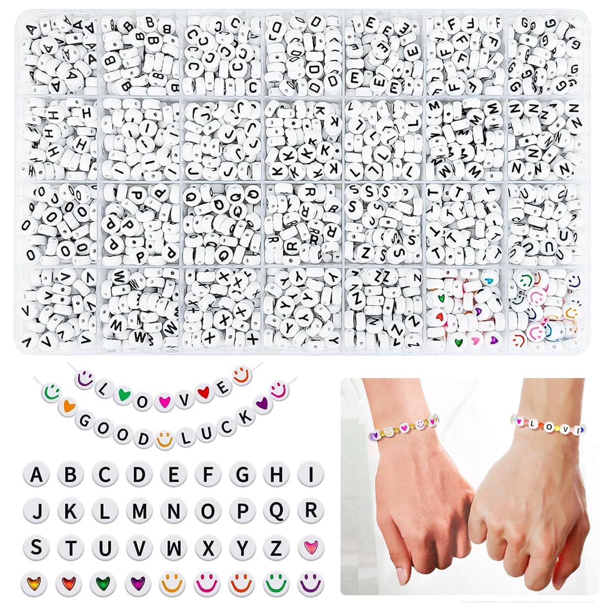 SANNIDHI 1400pcs Alphabet Beads for Bracelets Necklace, 28 Styles Letter Beads for Jewellery Making Kit, Colorful Acrylic Smiley Face Heart Bead for Jewelry Making DIY Crafts SANNIDHI 1400pcs Alphabet Beads for Bracelets Necklace, 28 Styles Letter Beads for Jewellery Making Kit, Colorful Acrylic Smiley Face Heart Bead for Jewelry Making DIY Crafts